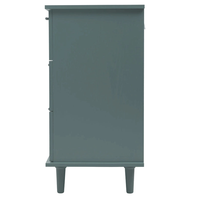 Retro Style 7-Drawer Horizontal Dresser with Carved Panel and Metal Handle