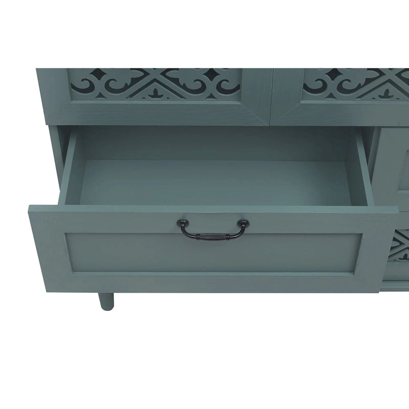 Retro Style 7-Drawer Horizontal Dresser with Carved Panel and Metal Handle
