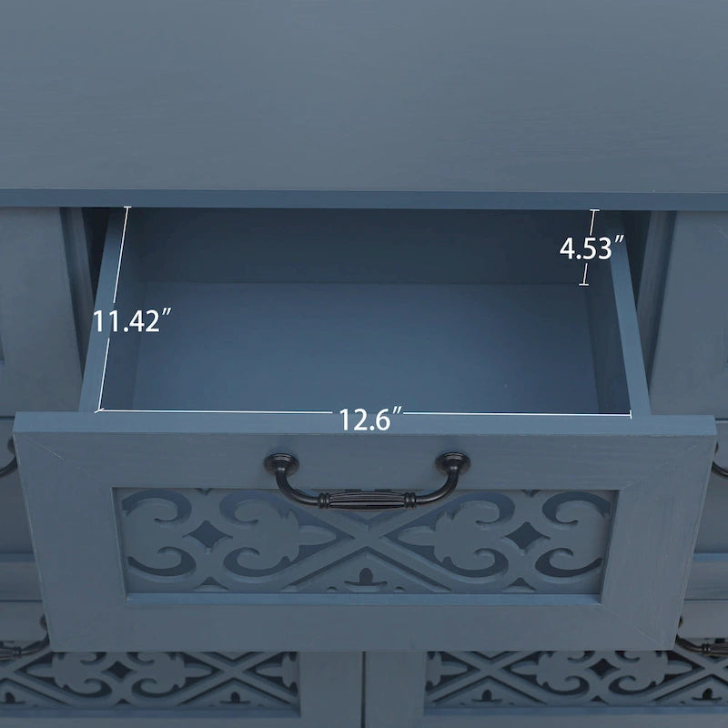 Retro Style 7-Drawer Horizontal Dresser with Carved Panel and Metal Handle