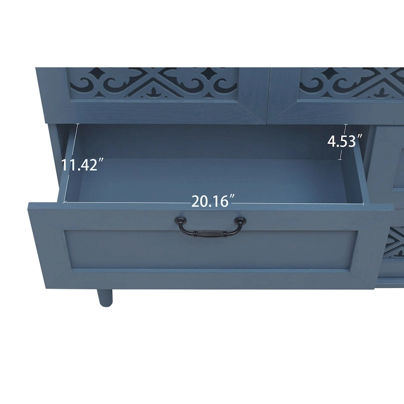 Retro Style 7-Drawer Horizontal Dresser with Carved Panel and Metal Handle