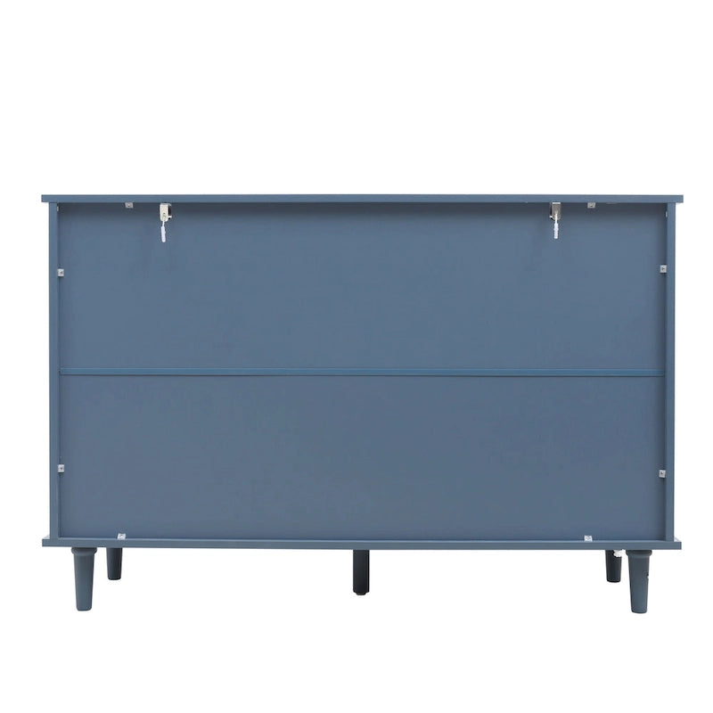 Retro Style 7-Drawer Horizontal Dresser with Carved Panel and Metal Handle