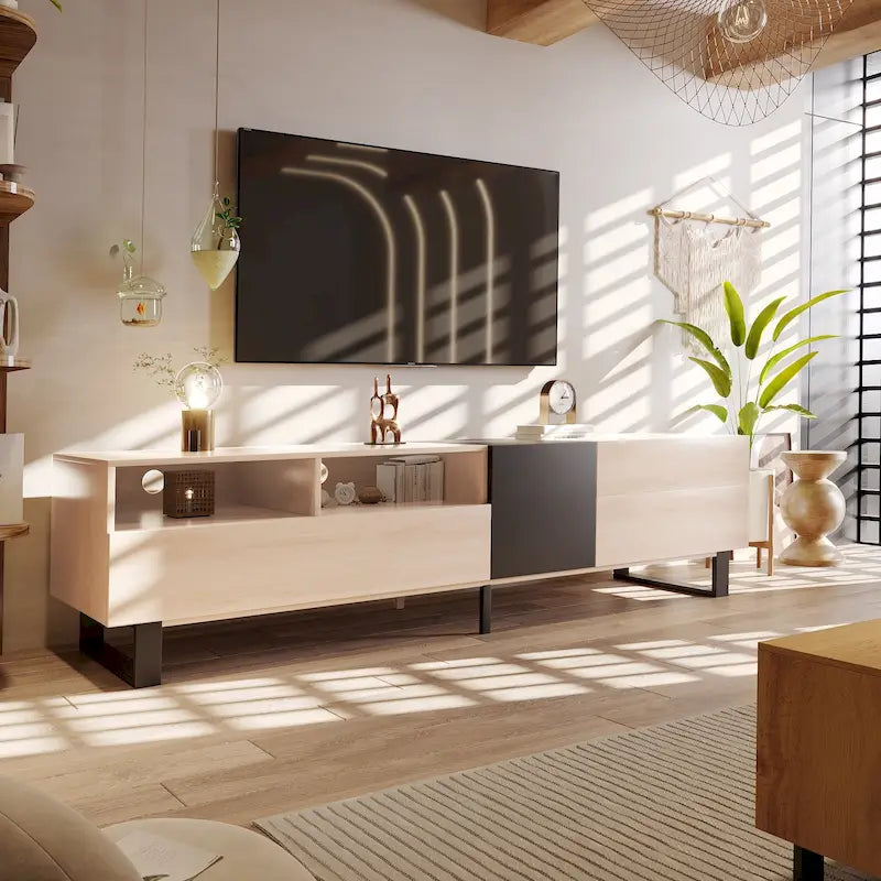 Modern TV Stand Media Console For 80 inch TV With Double Storage Space