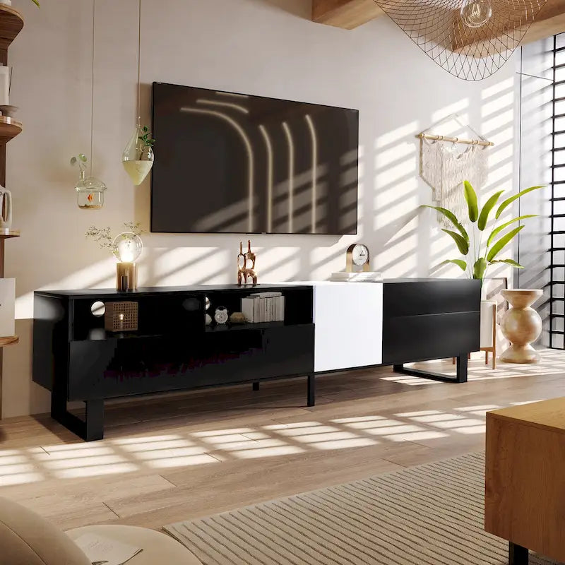 Modern TV Stand Media Console For 80 inch TV With Double Storage Space - 15.00 x 70.90 x 19.70