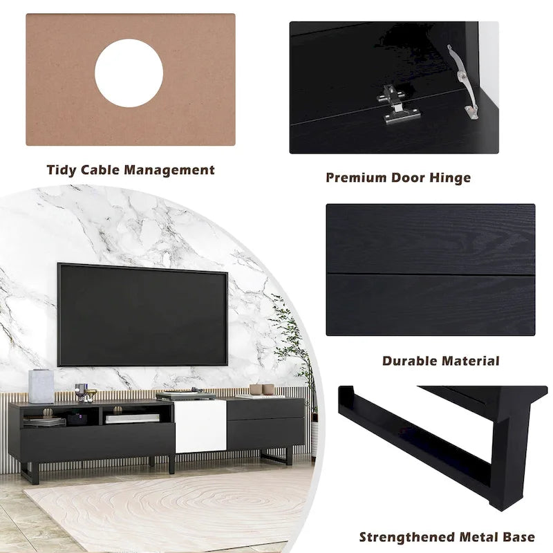 Modern TV Stand Media Console For 80 inch TV With Double Storage Space