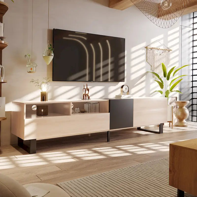 Modern TV Stand Media Console For 80 inch TV With Double Storage Space