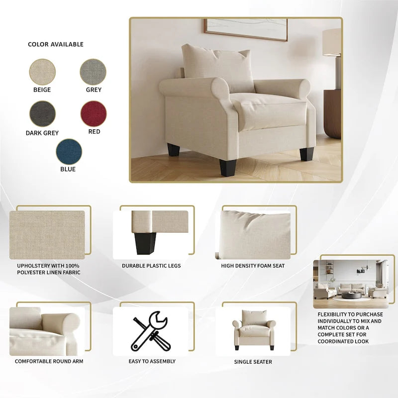Classic Linen Upholstered Arm Chair