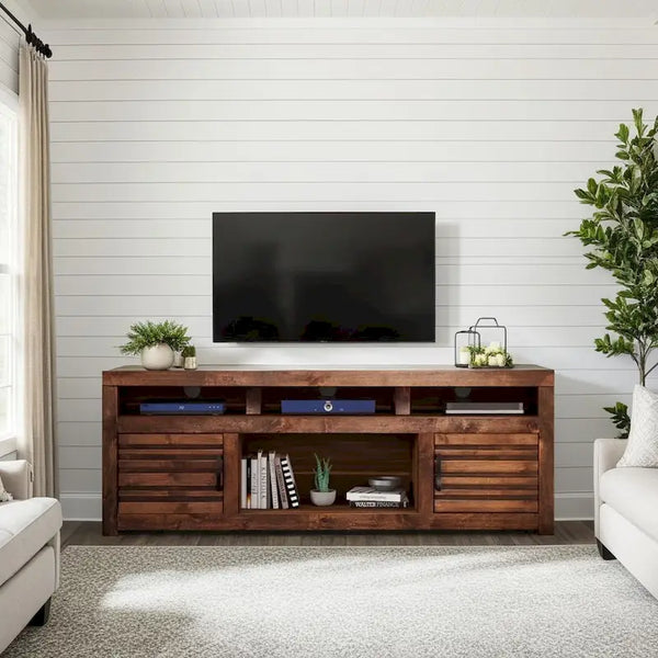 72 inch TV Stand Console for TVs up to 85 inches, No Assembly Required, Whiskey Finish