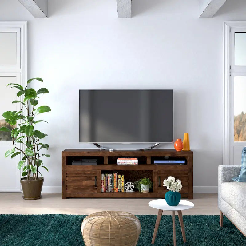 72 inch TV Stand Console for TVs up to 85 inches, No Assembly Required, Whiskey Finish