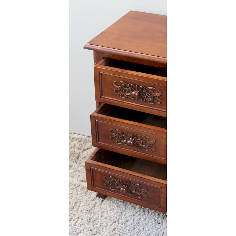 Hand-Carved Wood End Table with Walnut Finish