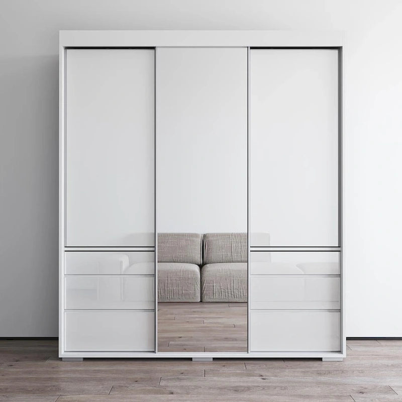 3-Door Modern 71-Inch Wardrobe with Mirror