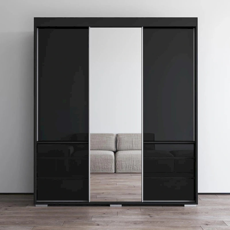 3-Door Modern 71-Inch Wardrobe with Mirror