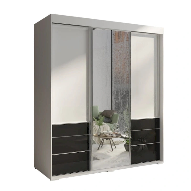 3-Door Modern 71-Inch Wardrobe with Mirror