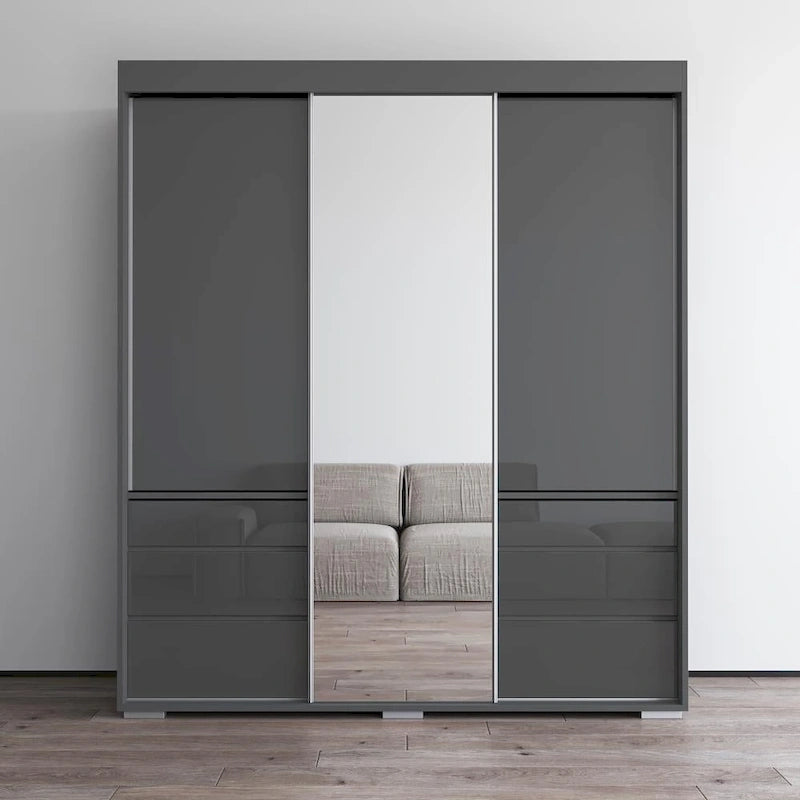 3-Door Modern 71-Inch Wardrobe with Mirror