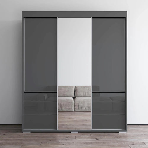 3-Door Modern 71-Inch Wardrobe with Mirror