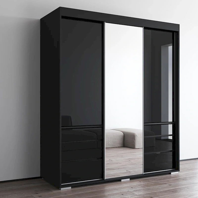 3-Door Modern 71-Inch Wardrobe with Mirror