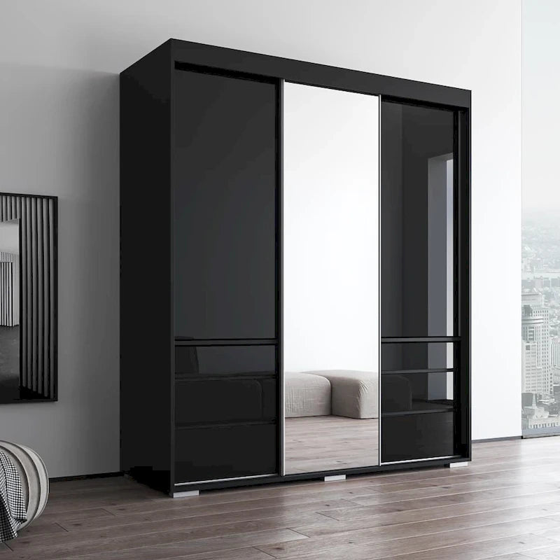 3-Door Modern 71-Inch Wardrobe with Mirror