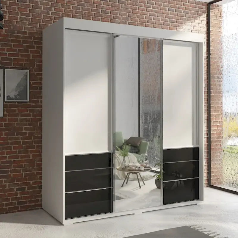 3-Door Modern 71-Inch Wardrobe with Mirror