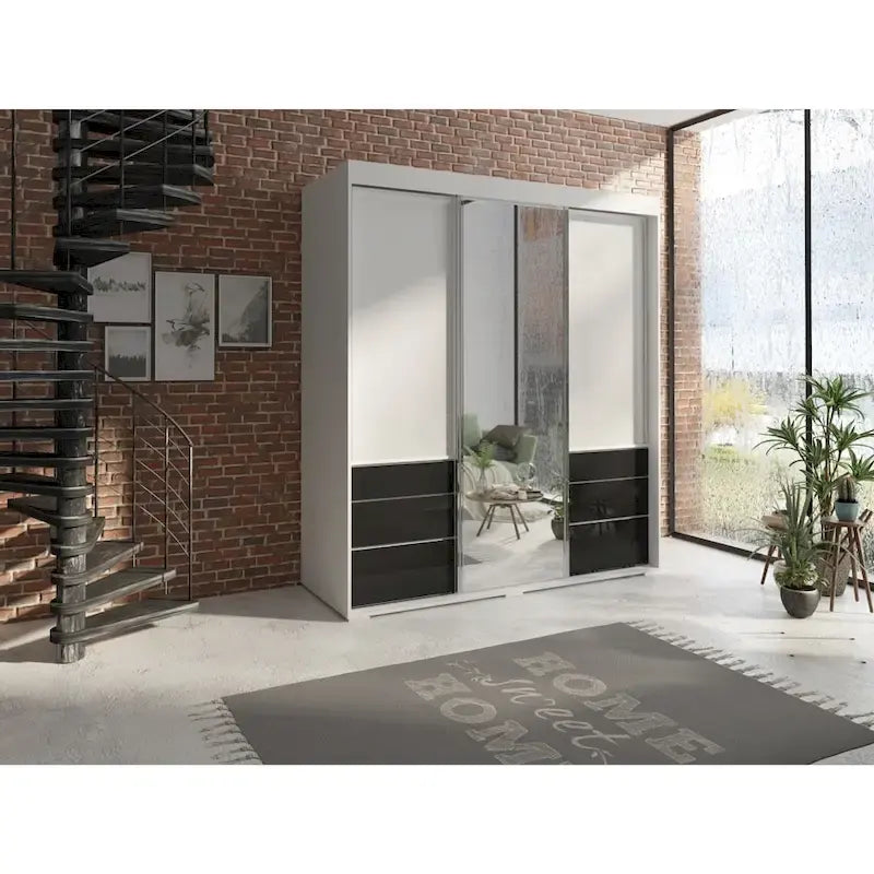 3-Door Modern 71-Inch Wardrobe with Mirror