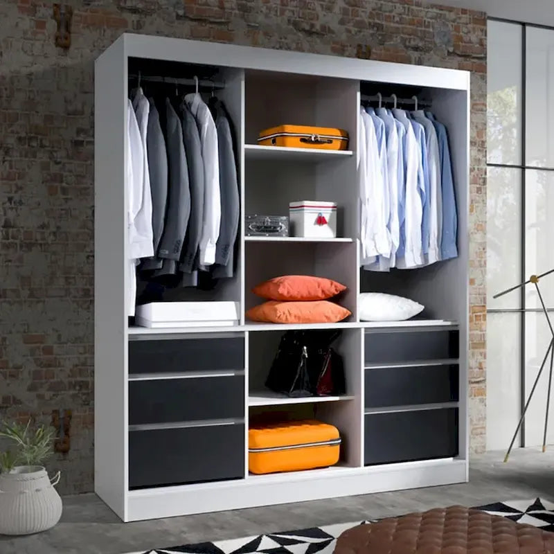 3-Door Modern 71-Inch Wardrobe with Mirror