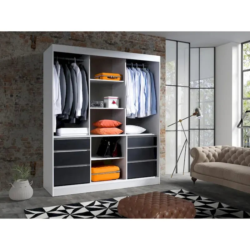 3-Door Modern 71-Inch Wardrobe with Mirror