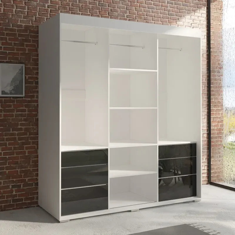 3-Door Modern 71-Inch Wardrobe with Mirror