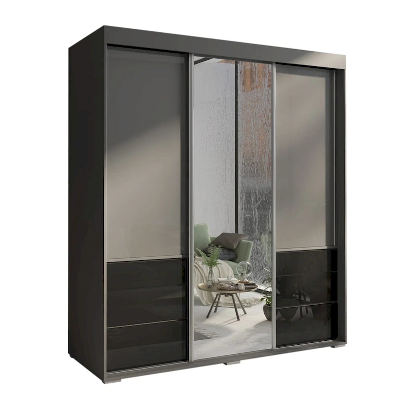 3-Door Modern 71-Inch Wardrobe with Mirror