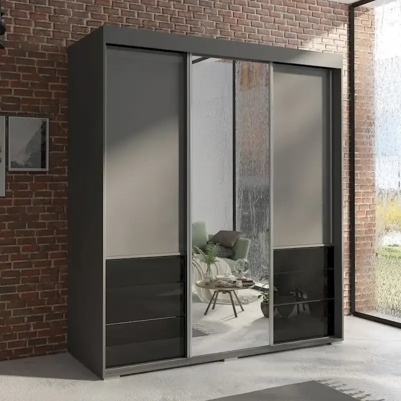 3-Door Modern 71-Inch Wardrobe with Mirror