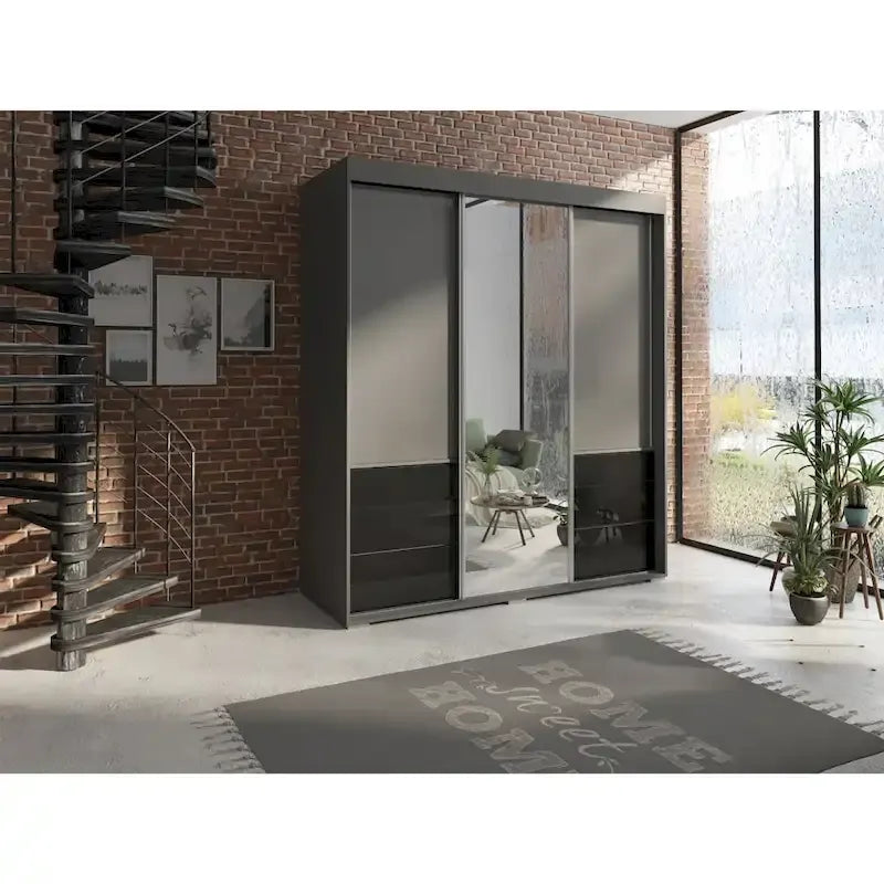 3-Door Modern 71-Inch Wardrobe with Mirror
