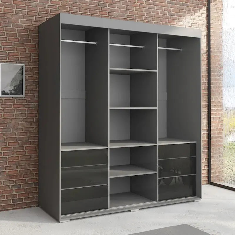 3-Door Modern 71-Inch Wardrobe with Mirror