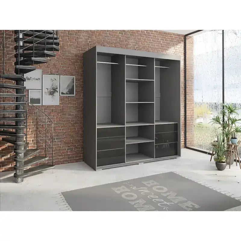 3-Door Modern 71-Inch Wardrobe with Mirror