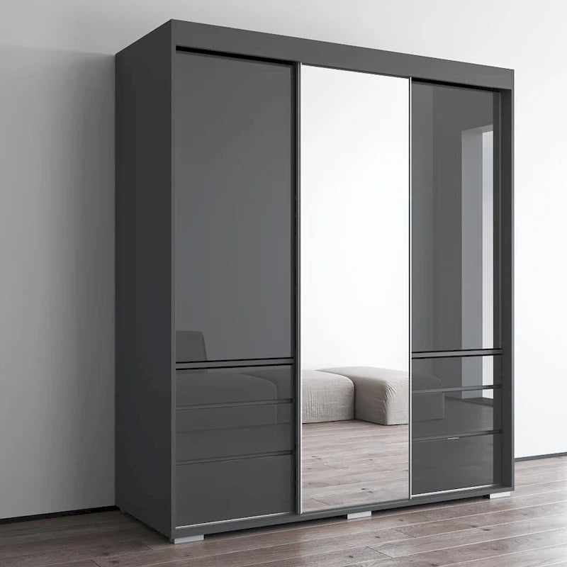 3-Door Modern 71-Inch Wardrobe with Mirror