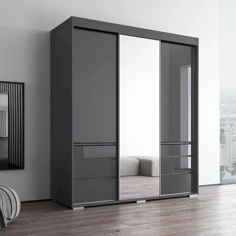 3-Door Modern 71-Inch Wardrobe with Mirror
