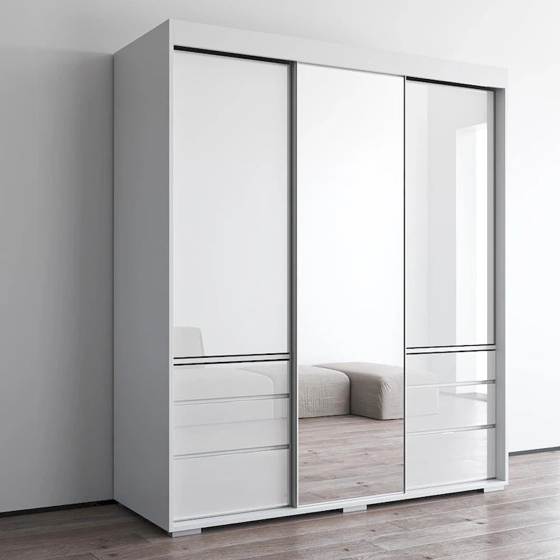 3-Door Modern 71-Inch Wardrobe with Mirror