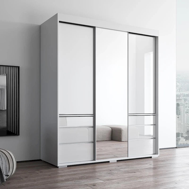 3-Door Modern 71-Inch Wardrobe with Mirror