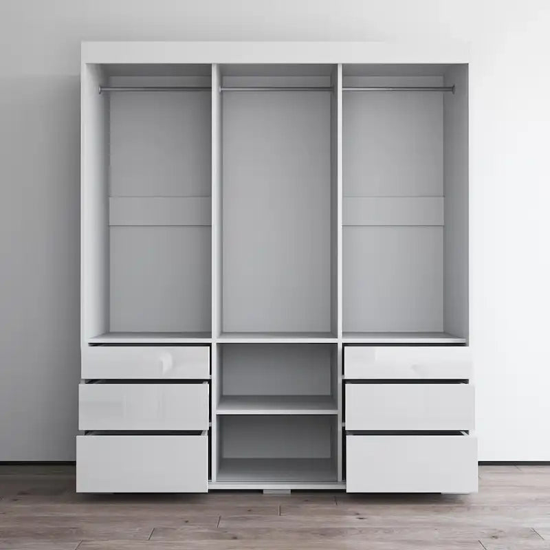 3-Door Modern 71-Inch Wardrobe with Mirror
