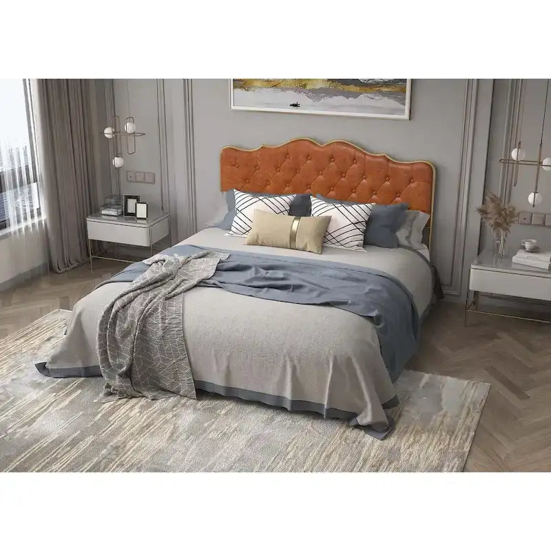 Platform Bed with Buckle Shaped Backrest and Four Storage Drawers