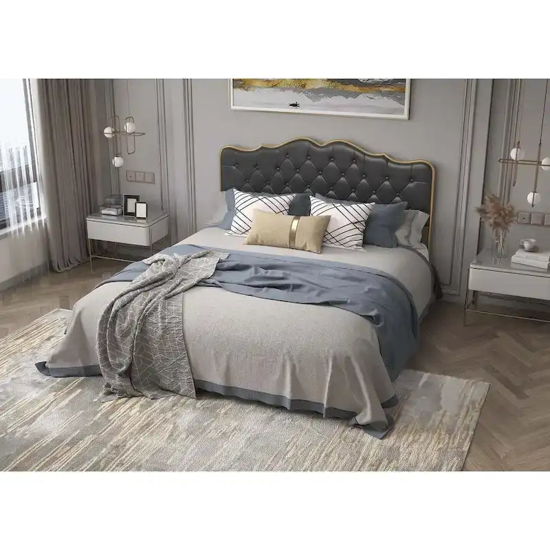 Platform Bed with Buckle Shaped Backrest and Four Storage Drawers