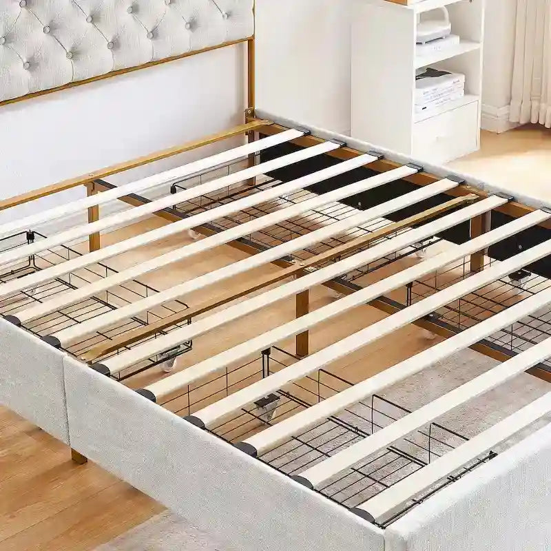 Platform Bed with Buckle Shaped Backrest and Four Storage Drawers