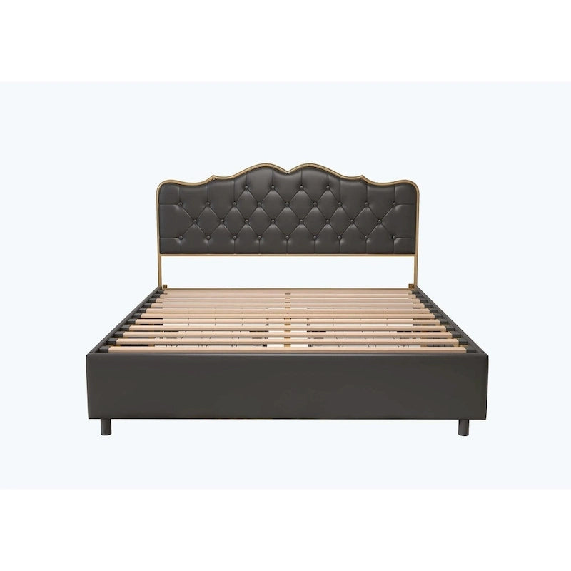 Platform Bed with Buckle Shaped Backrest and Four Storage Drawers