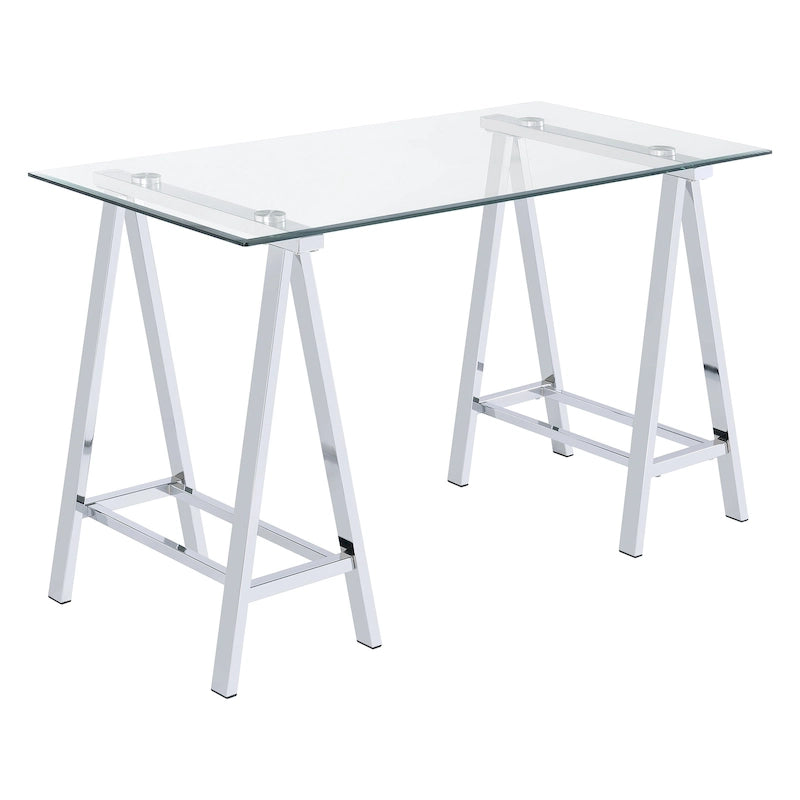 Writing Desk with Clear Glass Top and Metal Base
