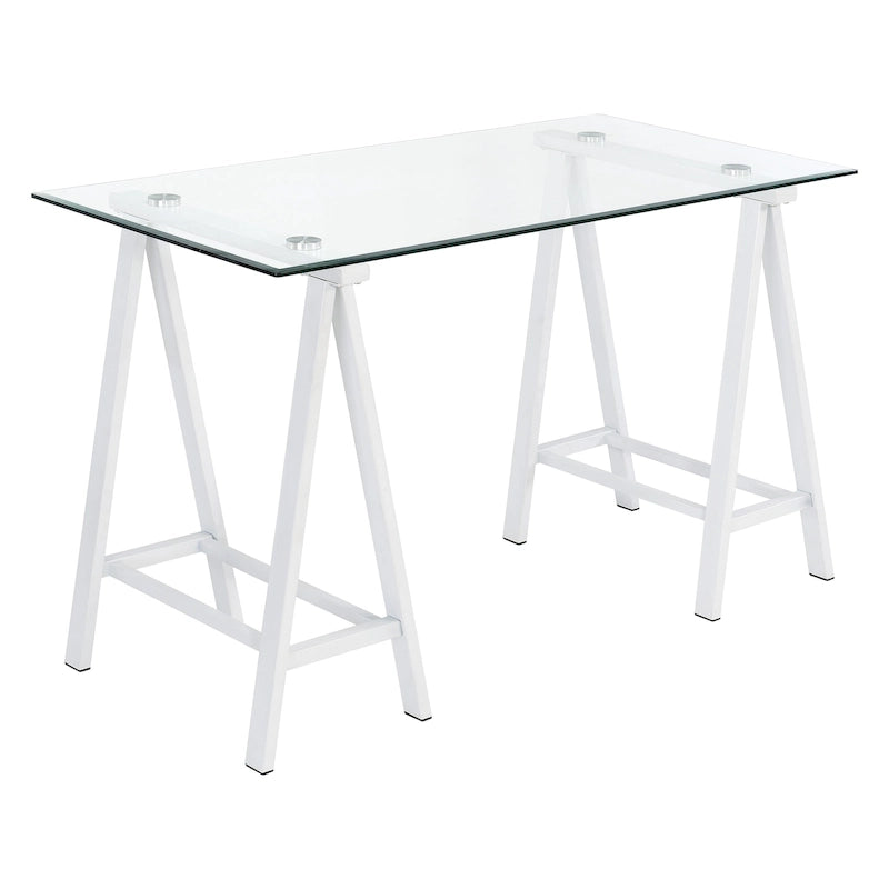 Writing Desk with Clear Glass Top and Metal Base
