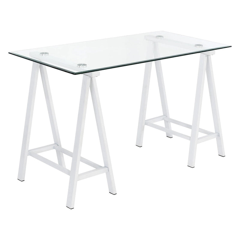 Writing Desk with Clear Glass Top and Metal Base