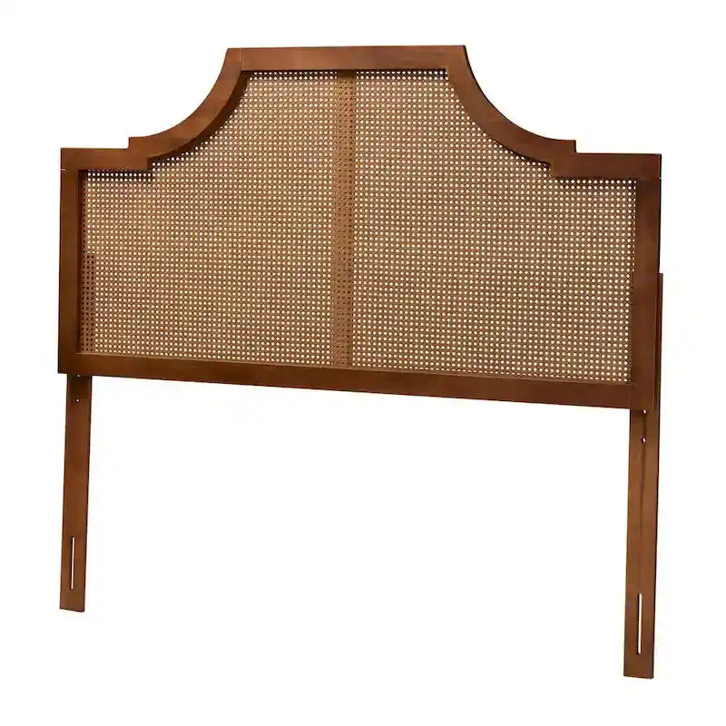 Mid-Century Modern Ash Walnut Wood and Rattan Headboard