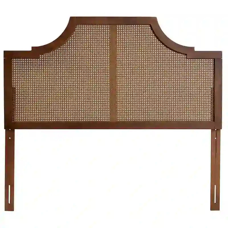 Mid-Century Modern Ash Walnut Wood and Rattan Headboard