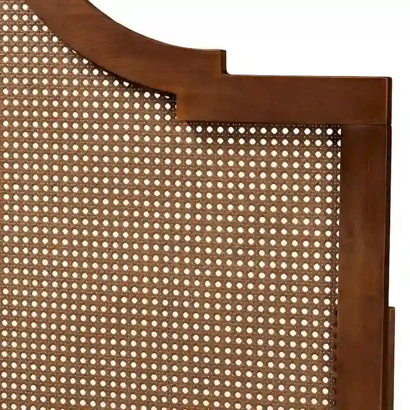 Mid-Century Modern Ash Walnut Wood and Rattan Headboard