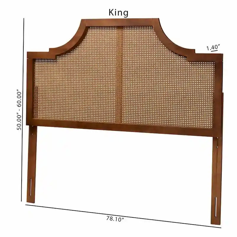 Mid-Century Modern Ash Walnut Wood and Rattan Headboard