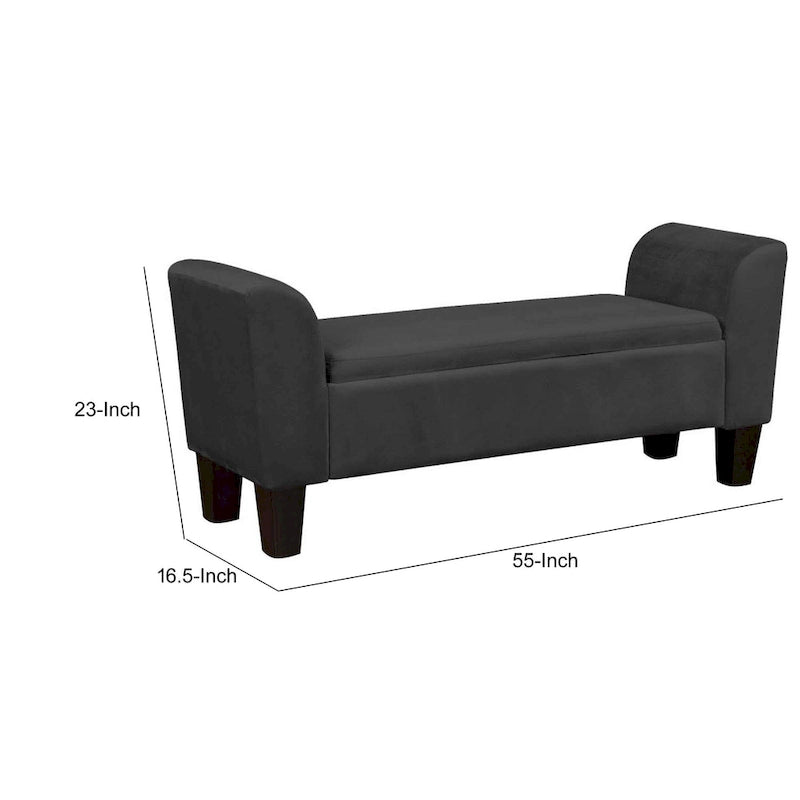 55 Inch Accent Storage Bench with Velvet Upholstery, Black