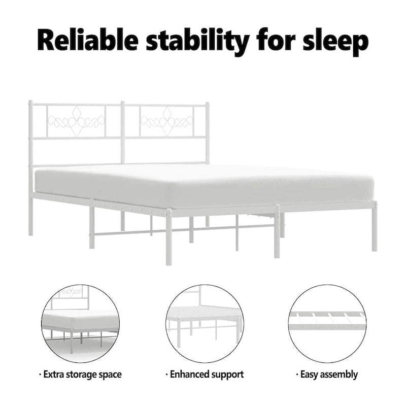 vidaXL 12 Inches White Full Size Metal Bed Frame No Mattress - 77.2 x 55.9 x 35.4
