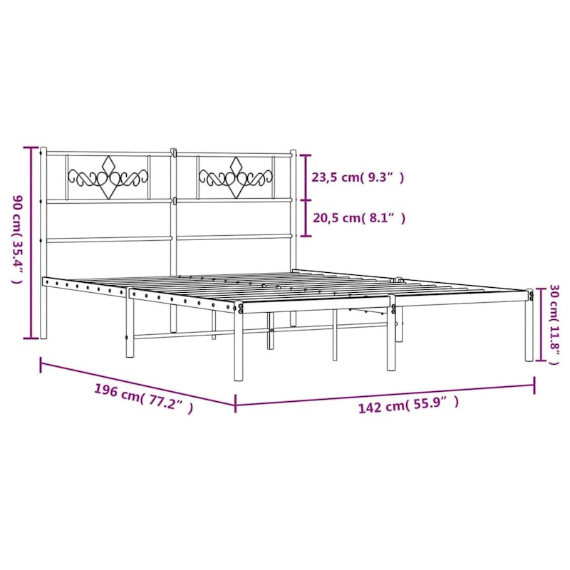 12 Inches White Full Size Metal Bed Frame - 77.2 x 55.9 x 35.4