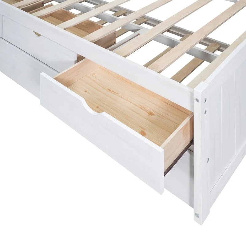 Twin Size Wooden Captain Bed with Storage Drawers and Trundle